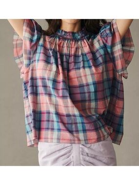 Trovata | Birds of Paradis Carla High Neck Top in Sorbetto Plaid